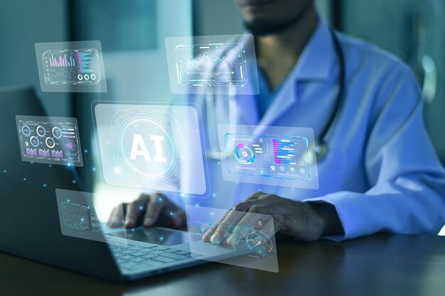 Healthcare professional using AI chatbot