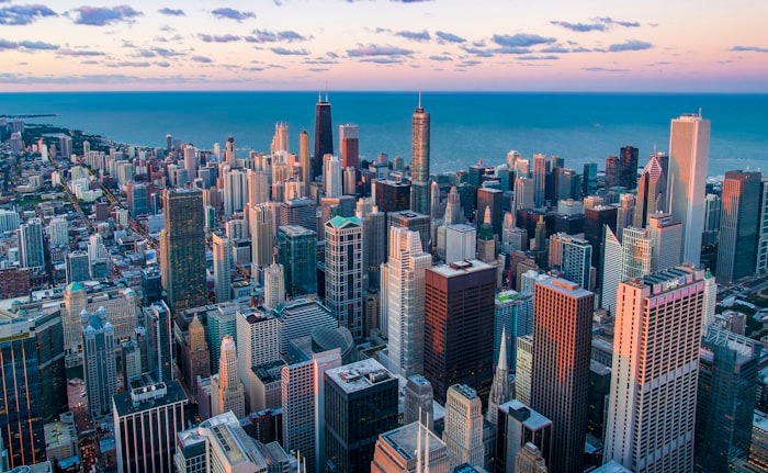 City skyline at sunrise, USA