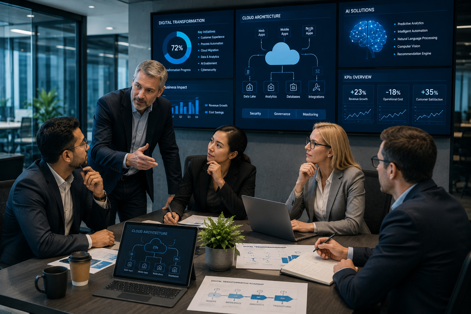 International team of consultants collaborating in a meeting